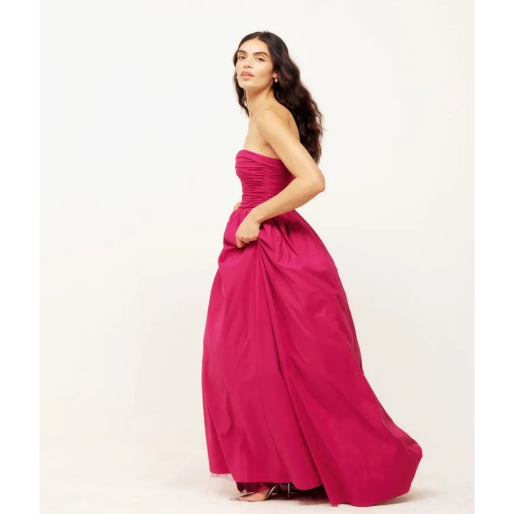 NWOT Reformation Kastoria Dress in Rhubarb Pink Red Maxi Pleated Sleeveless Gown